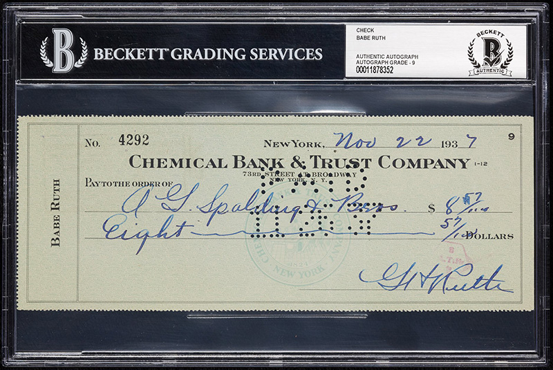 Babe Ruth signed check